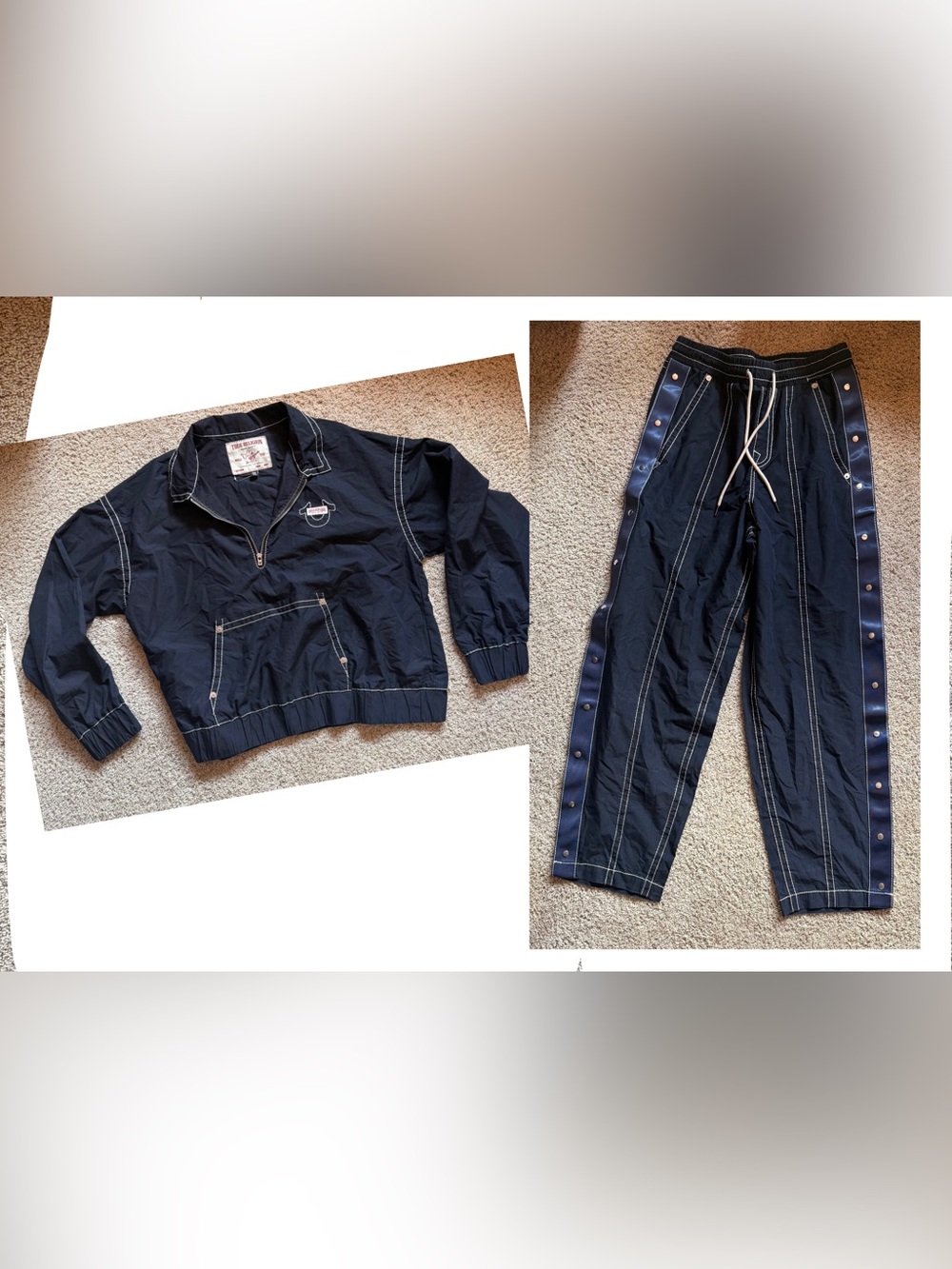 True Religion Blue Pullover & Matching Pants with White Contrast Stitching
